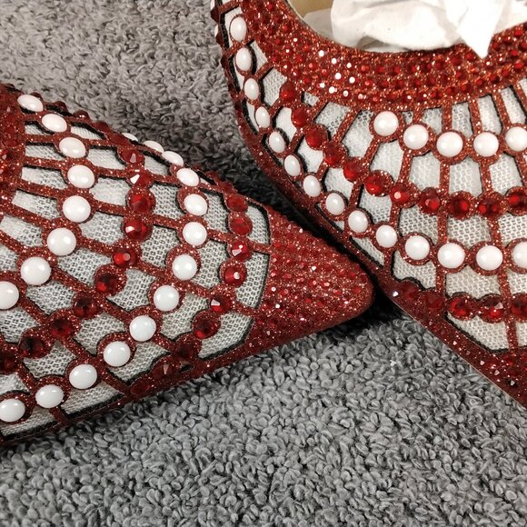 Venus Celia Shoes Womens Size 8.5 Red Studded Slingback Heels Pointed Toe Mesh - Picture 3 of 13